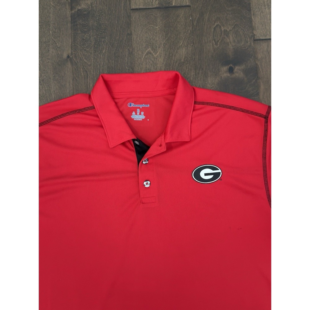 Champion Georgia Bulldogs Football Mens Short Sleeve Red Polo Shirt Size XL Logo